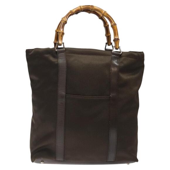 GUCCI Bamboo Hand Bag Nylon Beige Silver 000 1998 000 1998 - Picture 2 of 12